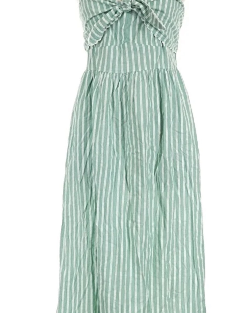 NWT Old Navy Fit & Flare Tie-Front Seersucker Midi Dress Green Stripe Size Large